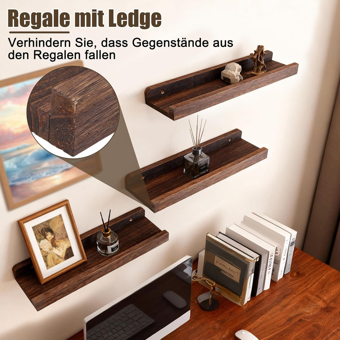 Schwimmende Regale, Rustikale Wand Montierte Ausstellungsregale für Wohnzimmer, 3 -stufige Holzorgan