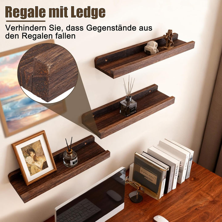 Schwimmende Regale, Rustikale Wand Montierte Ausstellungsregale für Wohnzimmer, 3 -stufige Holzorgan
