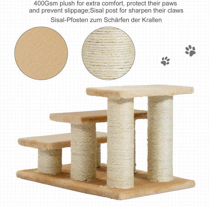 PawHut Tiertreppe Katzentreppe Hundetreppe 3 Stufen Treppe für Katze und Hunde Plüsch Creme 45 x 35