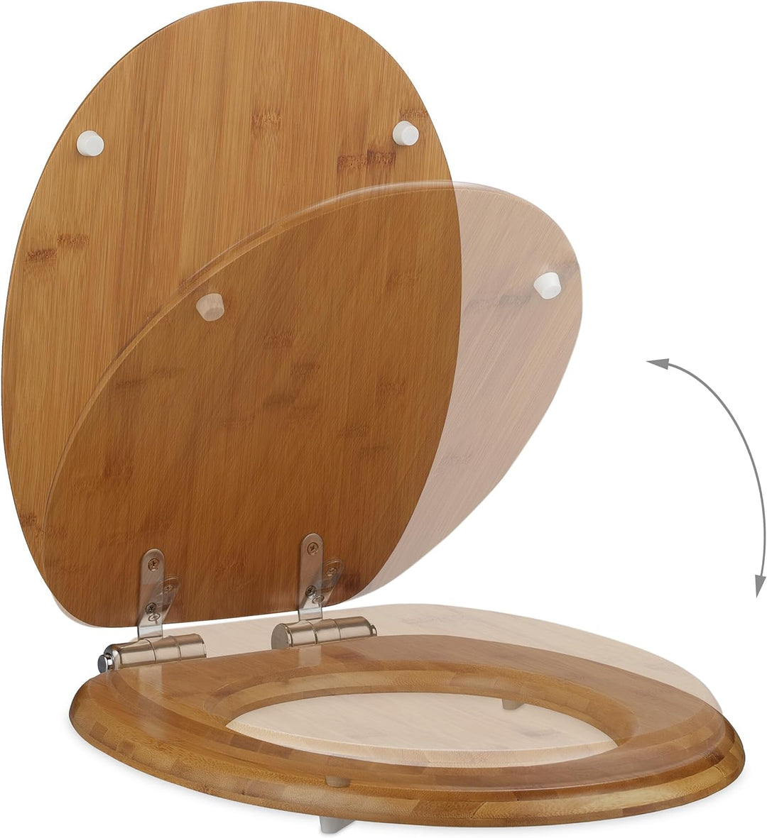 Relaxdays Toilettendeckel mit Absenkautomatik & Quick Release, 37,5 x 43,5 cm, Bambus, Montage von O