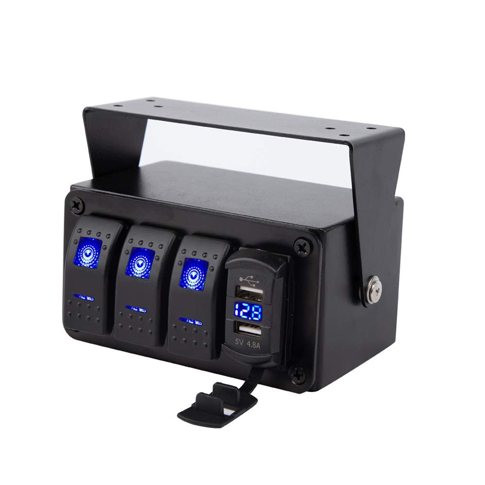 TOTMOX 3 Gang 12V-24V Rocker Switch Panel mit 4.8A Dual USB Fast Charge/Quick Charge 3.0 Ports, Univ