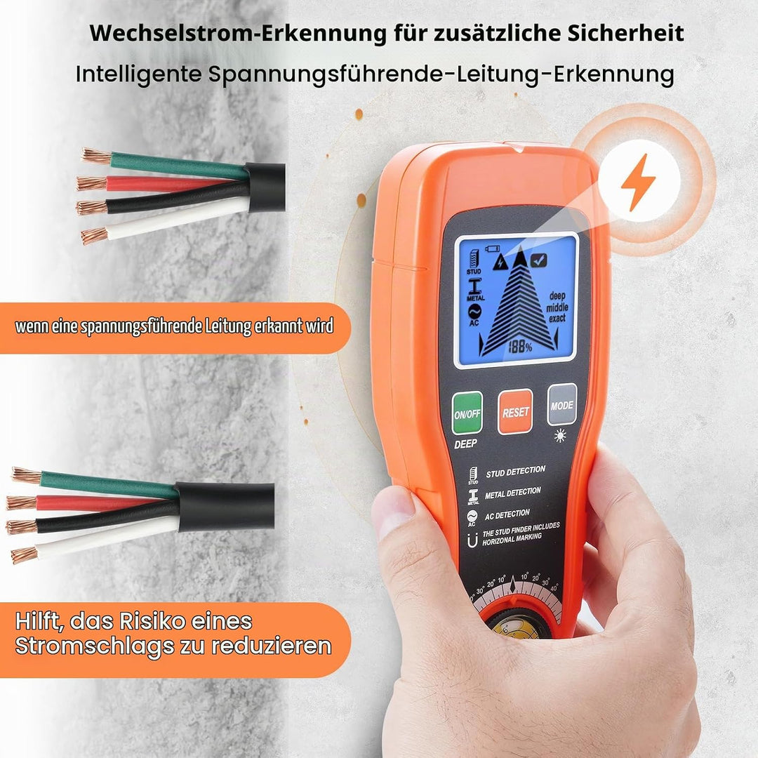 7-in-1 Leitungssuchgerät Leitungssucher Wandscanner mit 3 Holz-Modi, Metall,AC,Wasserwaage + Nail Fi