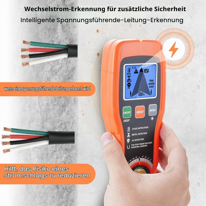 7-in-1 Leitungssuchgerät Leitungssucher Wandscanner mit 3 Holz-Modi, Metall,AC,Wasserwaage + Nail Fi