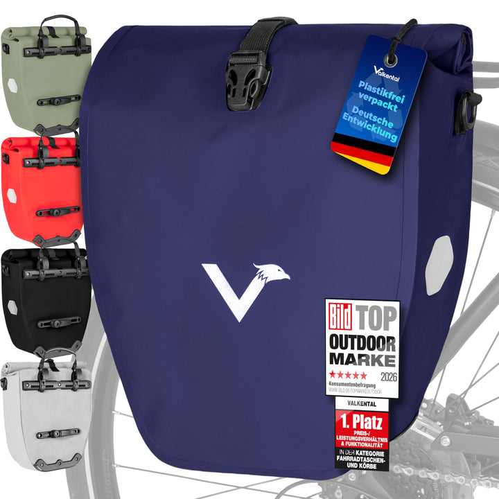 Valkental - Grosse &amp; wasserdichte Gepäckträgertasche - 20L Füllvolumen - Fahrradtasche für Gepäckträ