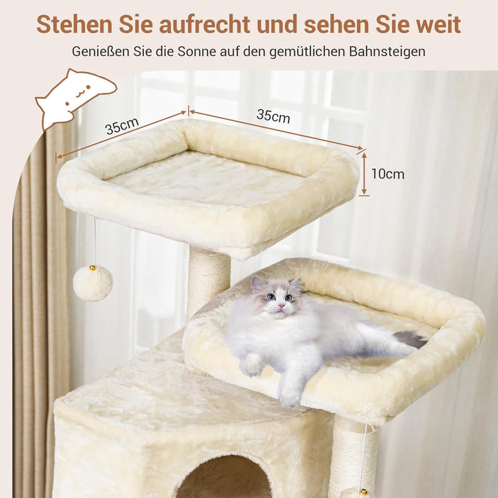 MSmask Kratzbaum gross, 180 cm hoch Katzenbaum mit Sisalstämmen, 2 Plattformen, 2 Katzenhöhlen, Korb