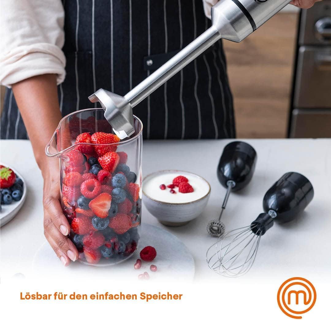 MasterChef Stabmixer Edelstahl 3 in 1, Pürierstab mit Elektrische Schneebesen &amp; Hand Milchaufschäume