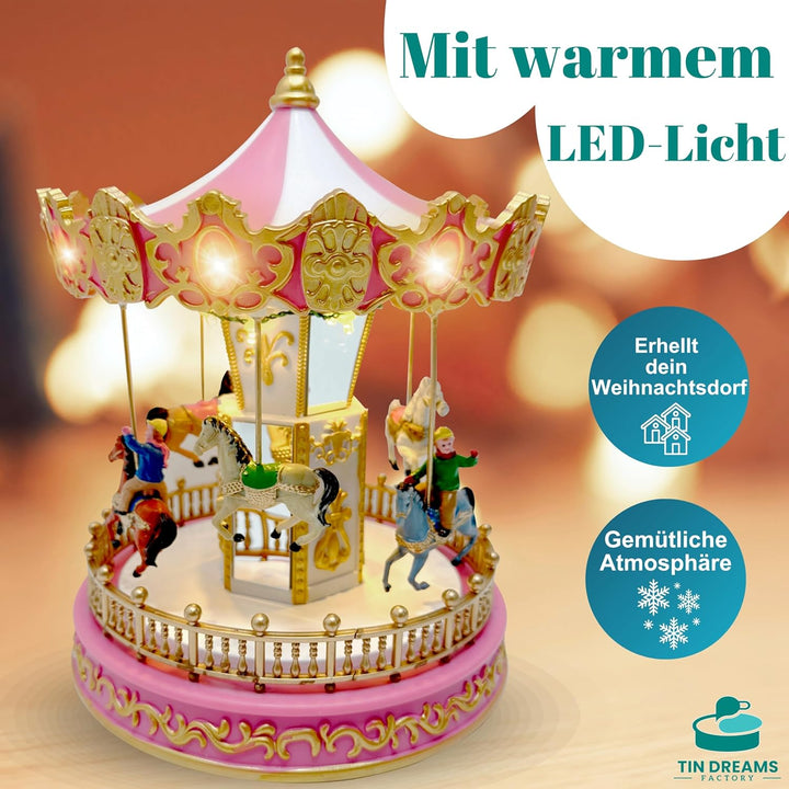 TIN Dreams | Kleiner Weihnachtskarussell mit Bewegung, Musik und LED-Lichtern | Musikalisches Karuss