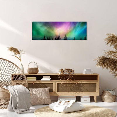 Panorama Bilder auf Leinwand Aurora Polar Nacht Leinwandbild 90x30cm Wandbilder Dekoration Wohnzimme