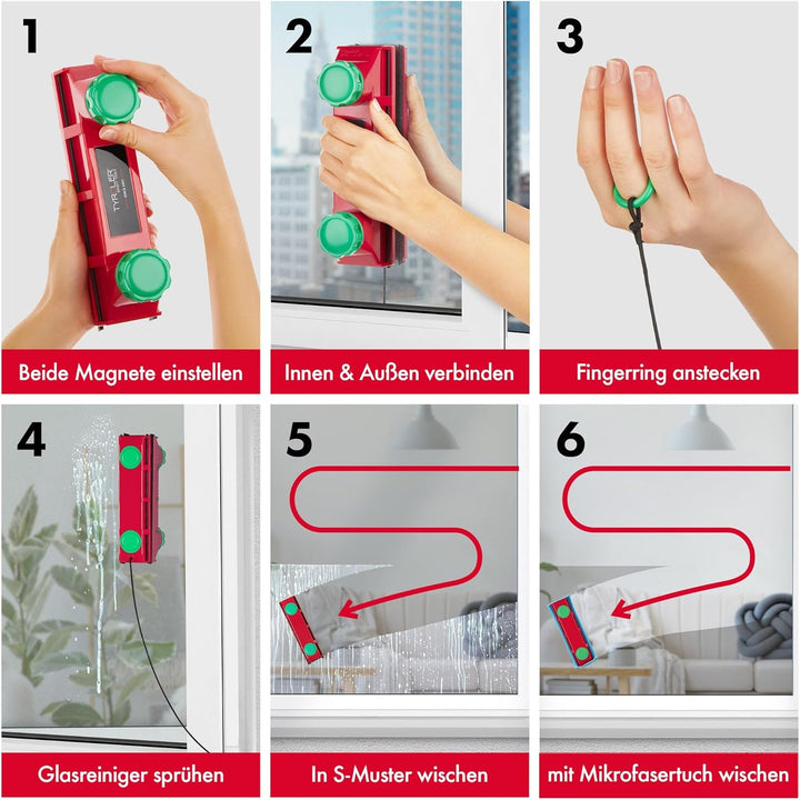 Tyroler Fensterreiniger mit regulierbarer Magnetkraft Glider D-4 | Fensterputzen leicht gemacht | Gl