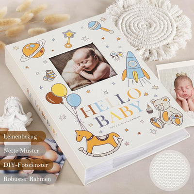 Lanpn Baby Fotoalbum 10x15 300 Fotos, Leinen Fotoalbum Einsteckalbum, Babyalbum mit Memo Schreibfeld