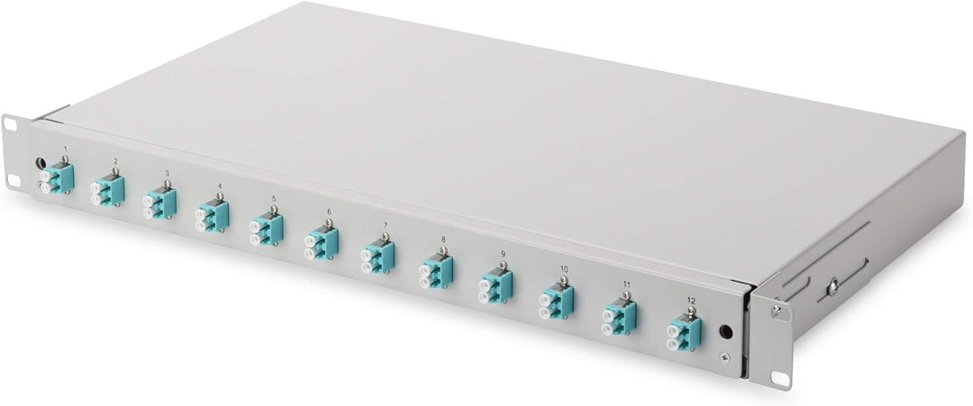 DIGITUS LWL Spleissbox 12 Kupplungen - LC - OM3- 1HE 19-Zoll - Multi-Mode Duplex - Mit Spleiss-Kasse