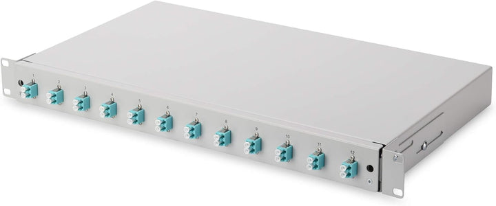 DIGITUS LWL Spleissbox 12 Kupplungen - LC - OM3- 1HE 19-Zoll - Multi-Mode Duplex - Mit Spleiss-Kasse