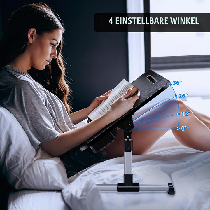 ICARE Laptoptisch, Höhenverstellbar, Winkelverstellbar, Betttisch Klappbar mit Laptop Kühler, Tablet