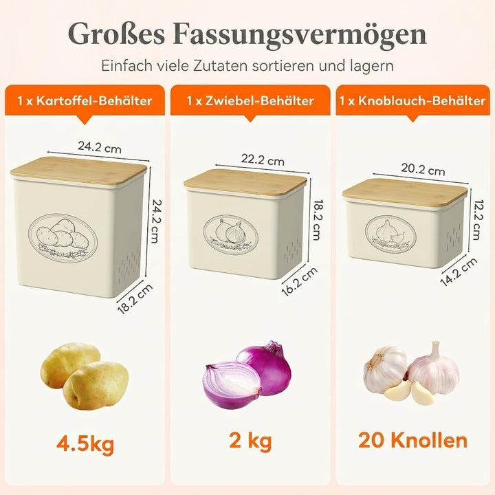 Lifewit 3er Set Kartoffel Aufbewahrungsbox, zwiebel aufbewahrung, Beige | Kunststoff behälter für Ka