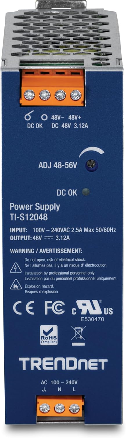 TRENDnet TI-S12048 120 W industrielles DIN-Rail-Netzteil mit Einfachausgang, Extremer -25 bis 70 °C