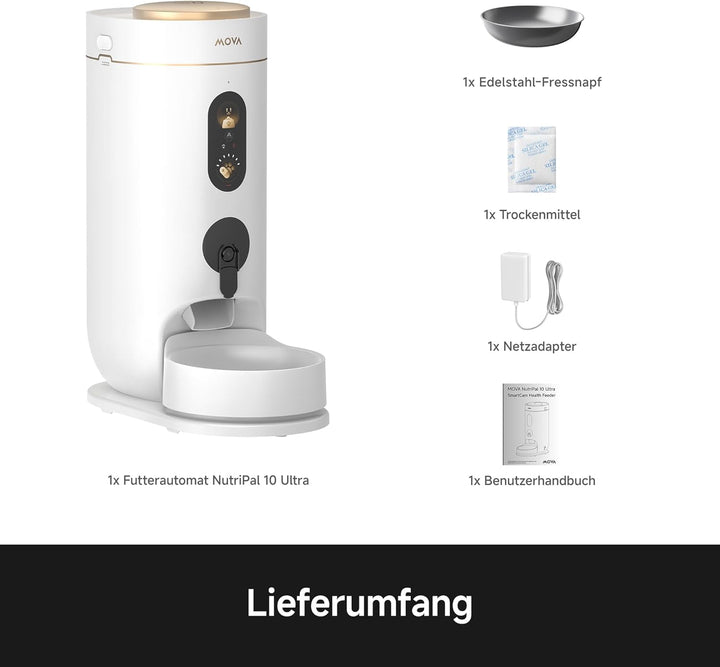 MOVA NutriPal 10 Ultra-Futterautomat mit separatem 7-Tage-Futterbehälter, 1080P HD-Weitwinkelkamera,