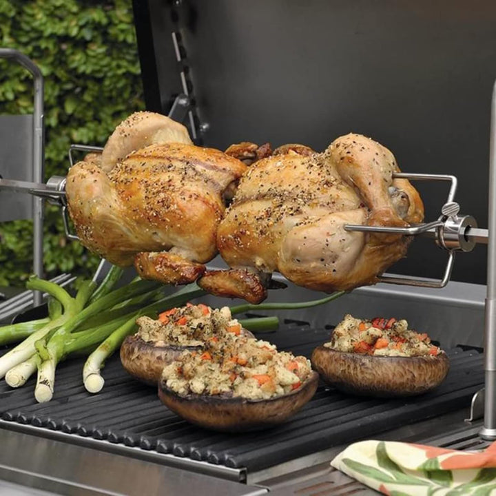 Grillspiess Set, 107cm Drehspiess mit 2X Fleischnadeln, Grillspiess mit Edelstahl Motor, 220V - 240V