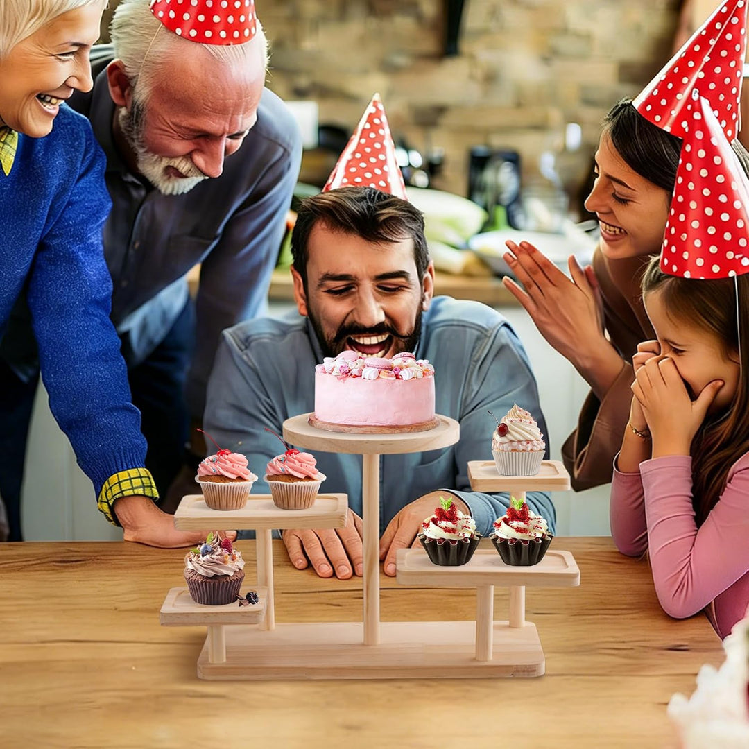 2 Stück Holz-Cupcake-Ständer, 5-stufiges Rustikales Dessert-Regal Mit Etagenplatten, Servierständer