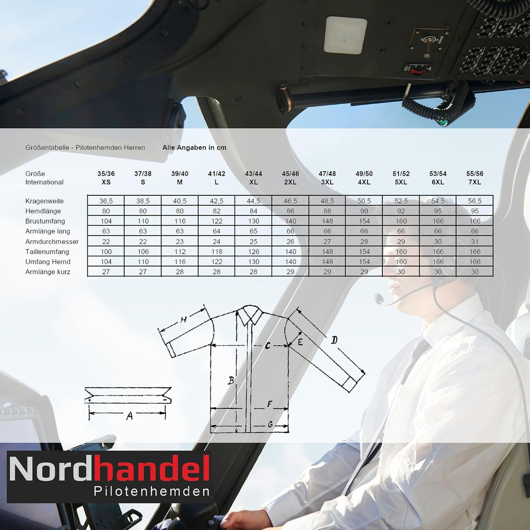 Nordhandel Hellblaue Pilotenhemden, Kurzarm, mit abnehmbaren Schulterklappen 47-48, 47-48