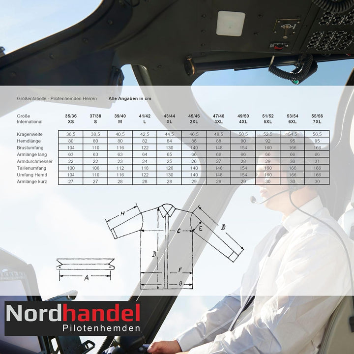 Nordhandel Hellblaue Pilotenhemden, Kurzarm, mit abnehmbaren Schulterklappen 51-52, 51-52