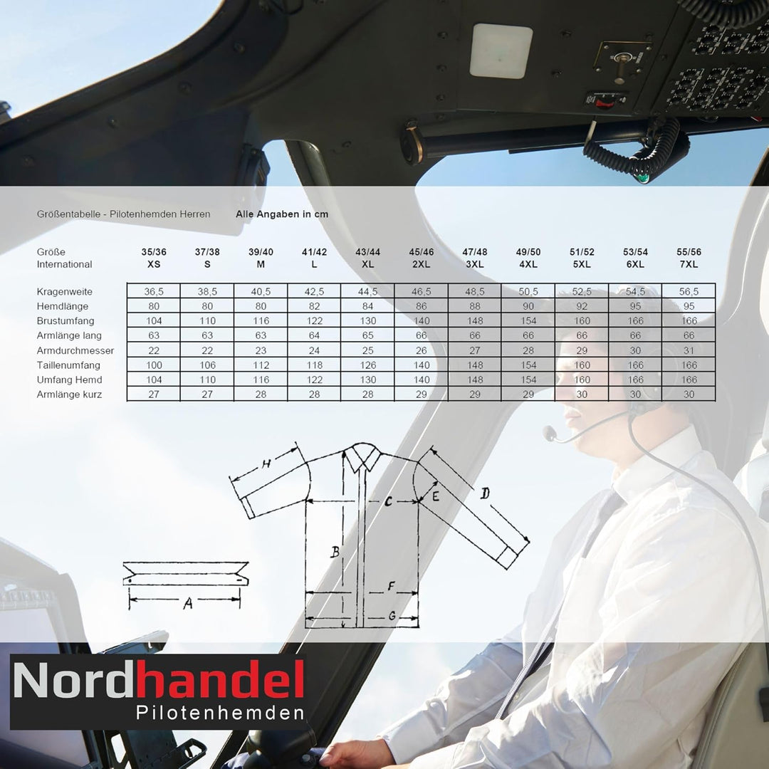 Nordhandel Hellblaue Pilotenhemden, Kurzarm, mit abnehmbaren Schulterklappen 55-56, 55-56