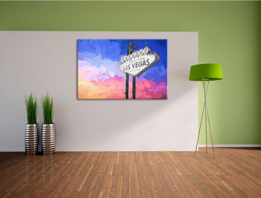 bekanntes Las Vegas Schild Format: 100x70 auf Leinwand, XXL riesige Bilder fertig gerahmt mit Keilra