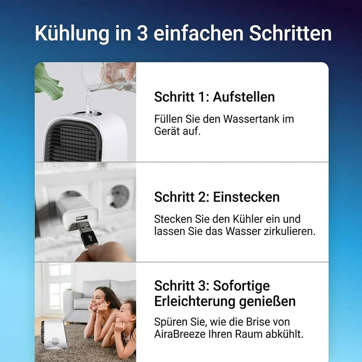 Airabreeze Luftkühler, Airabreeze Kleine Wassergekühlte Klimaanlage, Tragbarer Ventilator, Schwenkba