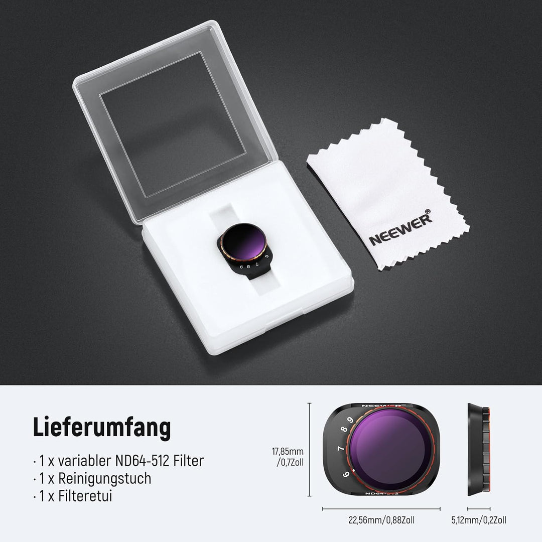 NEEWER Variabler ND Filter kompatibel mit DJI Mini 4 Pro, ND64-512 6-9 Stop, mehrfach beschichtetes