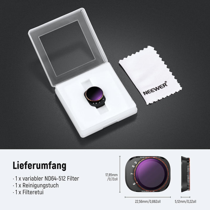 NEEWER Variabler ND Filter kompatibel mit DJI Mini 4 Pro, ND64-512 6-9 Stop, mehrfach beschichtetes