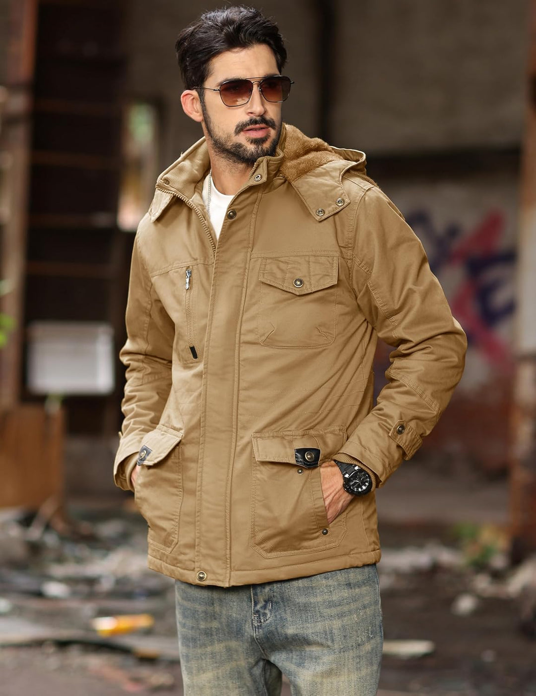 MAGCOMSEN Winterjacke Herren Warm Gefüttert Jacke Fleece Winterparka Winddicht Outdoor Übergangsjack