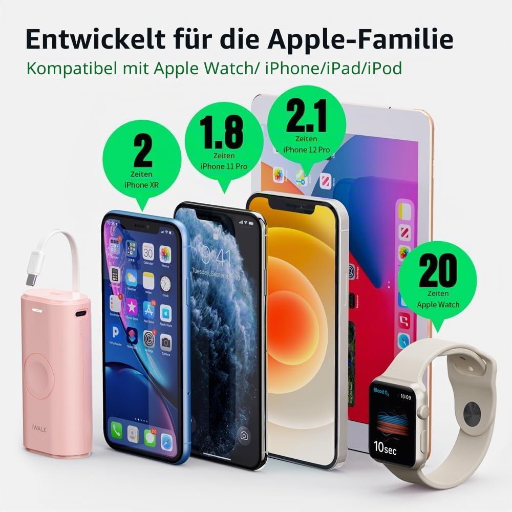iWALK Ladestation Apple Watch Und iPhone,Tragbares LadegeräT FüR Apple Watch, 9000mAh Powerbank Mit