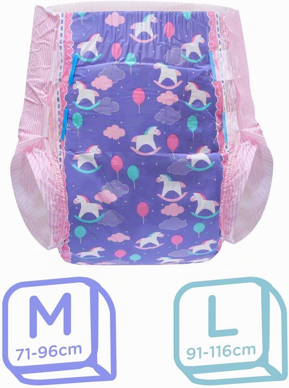 LittleForBig 5500-5800 ml Erwachsenen Gedruckten Windeln 10 Stück - Kleine Fantasie (M) Rosa M, Rosa