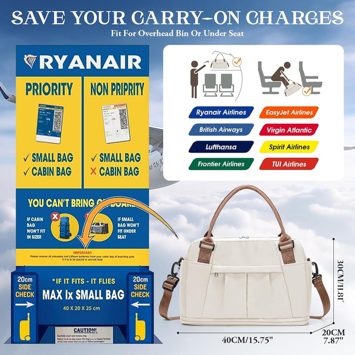 SEAFEW Reisetasche 24L, 40x30x20 Ryanair Handgepäck Tasche für Flugzeug Weekender Sporttasche Damen