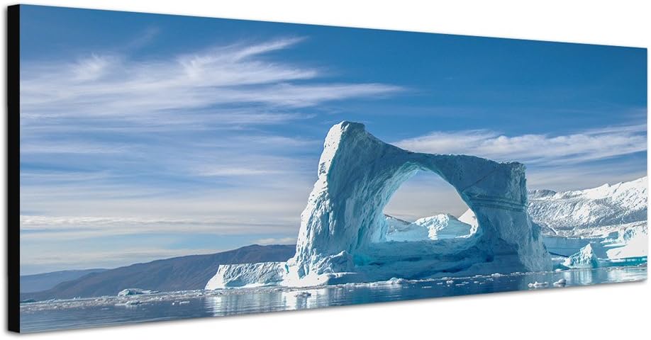Paul Sinus Art Panoramabild auf Leinwand und Keilrahmen 150x50cm Grönland Eisberge Schnee Meer