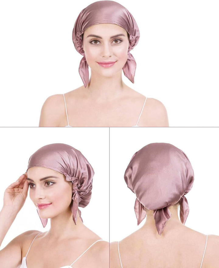 OROPY 100% Seide Schlafmütze Haarschönheit Nachtmütze Damen für Haarverlust Atmungsaktive Kappe Dunk