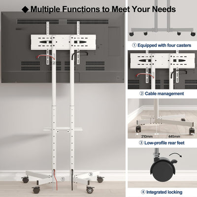 BONTEC TV Ständer mit Rollen TV Wagen Fernsehständer Höhenverstellbar für 32-85 Zoll LCD LED OLED Pl