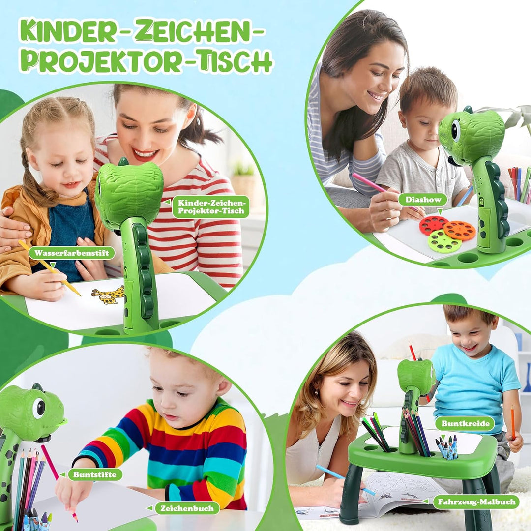 Dinosaurier Zeichenprojektor für Kinder mit 72 Mustern Kinder Projektor mit Bleistiften,Buntstiften,