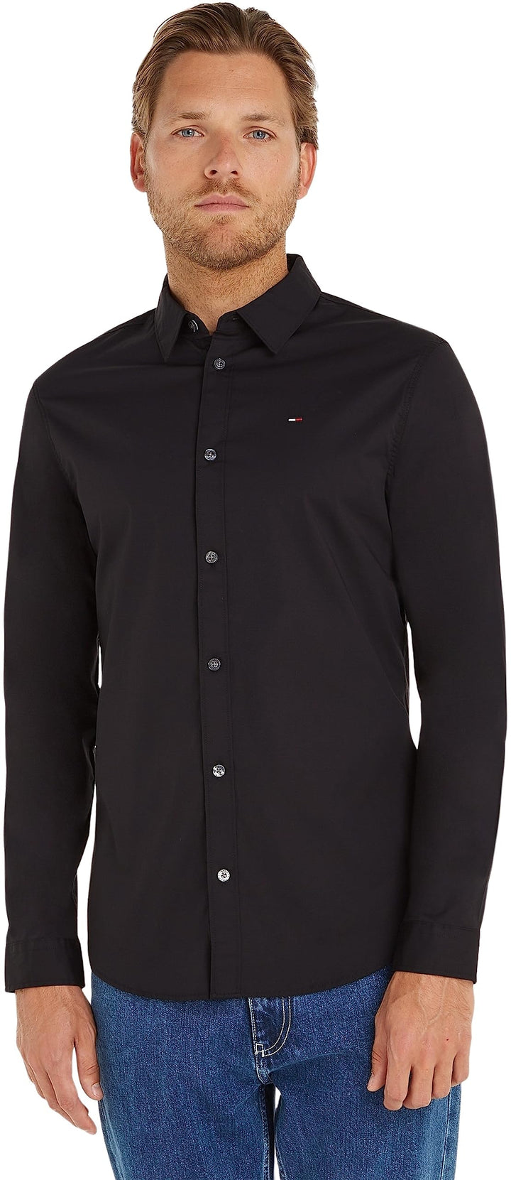 Tommy Jeans Herren Hemd Original Stretch Langarm XXS Black (Tommy Black), XXS Black (Tommy Black)