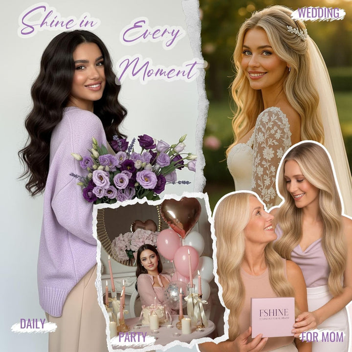 Fshine Clip in Extensions Echthaar 40cm 7 Stücke 120g Hair Extensions Clip in Echthaar Balayage Brau