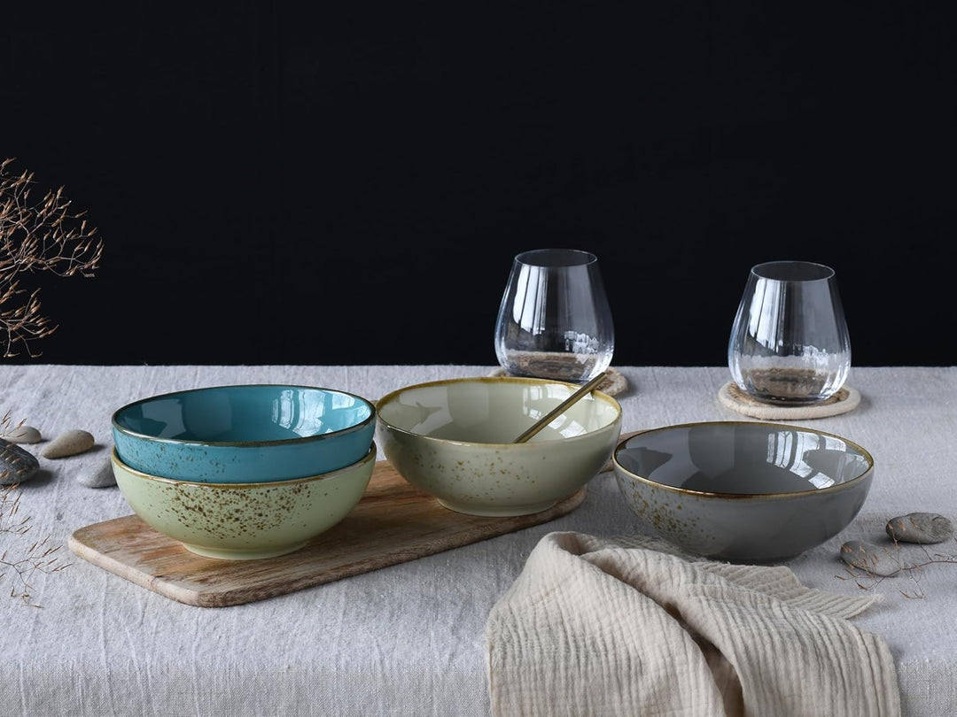 CREATABLE 23412, Serie Nature Collection BUNT Bowl Set, Geschirrset, 12 teilig, Steingrau, Wasserbla