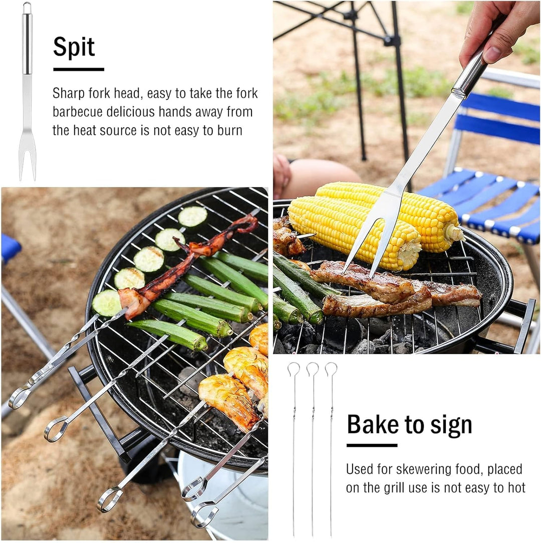 Grillbesteck Set Werkzeug-Set, 7-teilig BBQ Grill Werkzeuge Zubehör, Grillgabel, Grillklammern, Spat