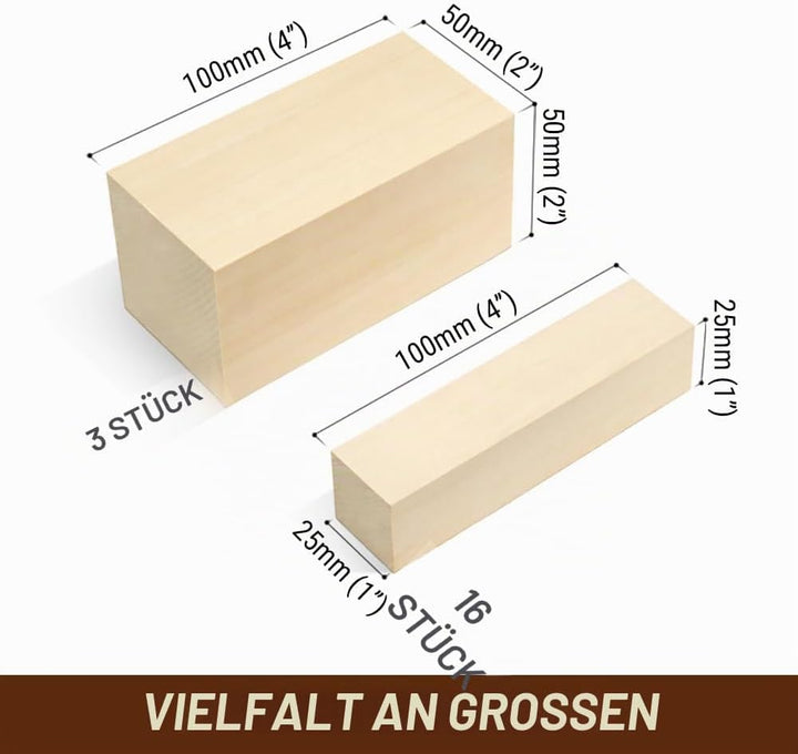 BeaverCraft BW19 Stück Lindenholz-Schnitzblöcke, Schnitzholz-Schnitzblöcke, Linde zum Schnitzen von