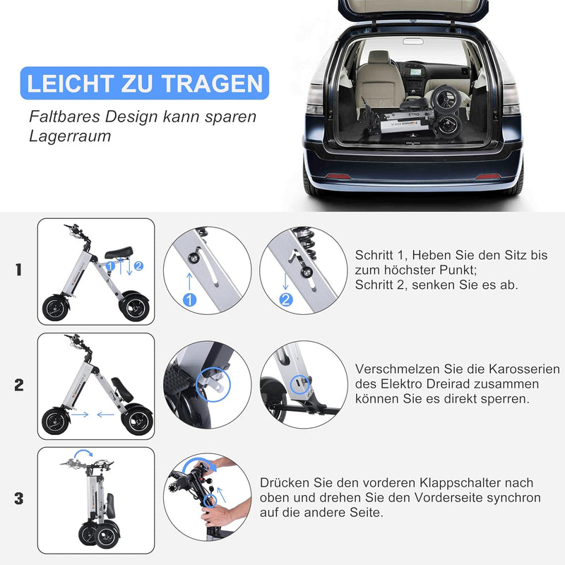 TopMate ES35 Elektro Dreirad für Erwachsene mit Sitz, Leichter Elektro-Dreirad mit Abnehmbarem 36-V-