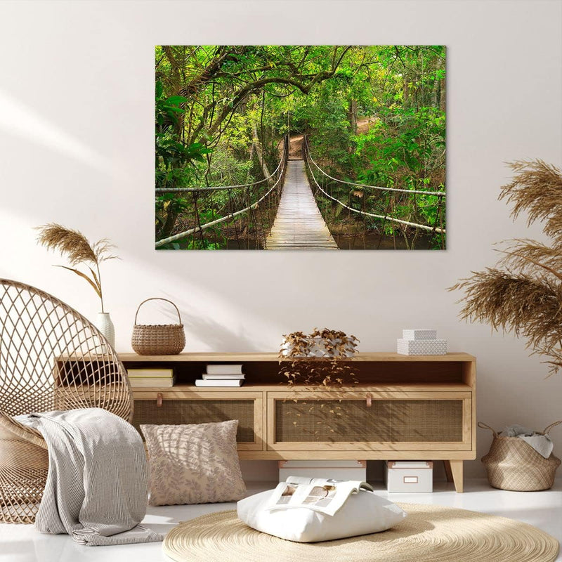 Bilder auf Leinwand 100x70cm Leinwandbild Fussgängerbrücke Wald Abenteuer Gross Wanddeko Bild Schlaf