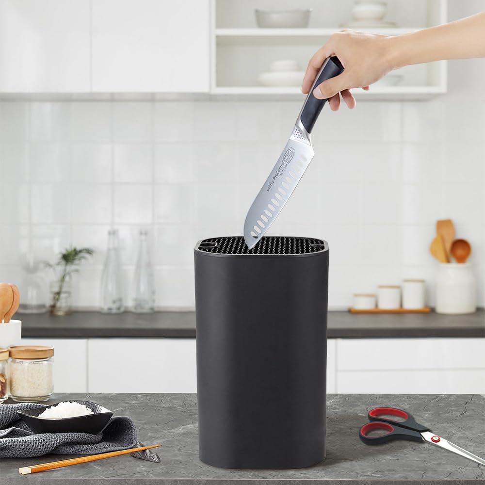 YapitHome Messerblock Schwarz mit Flexiblen Lamellen Messerblock Ohne Messer Messerständer für Messe