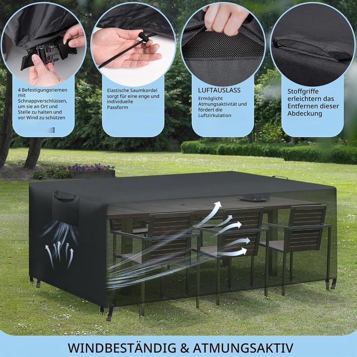 WUAYAMI Gartenmöbel Abdeckung wasserdichte Abdeckplane Gartenmöbel Winddicht Anti-UV Schwerlast 420D