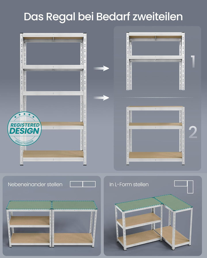 SONGMICS Schwerlastregal, 2er Set, Kellerregal, 30 x 75 x 150 cm, bis 875 kg belastbar, einfache Mon