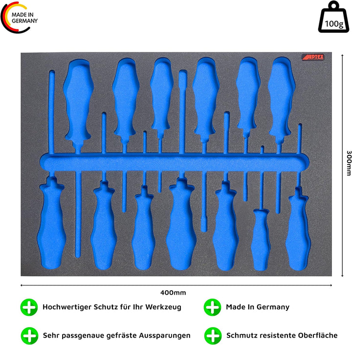 APTEX Schaumeinlage passend für Wera Schraubendreher, Schraubmeissel Big Pack 900 Kraftform 13 teili