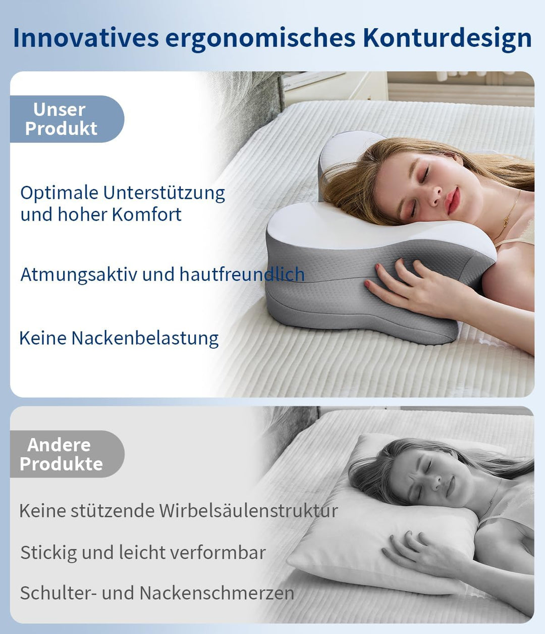 Nackenkissen, ergonomische Memory-Schaum-Kissen zur Linderung von Nackenschmerzen mit atmungsaktivem