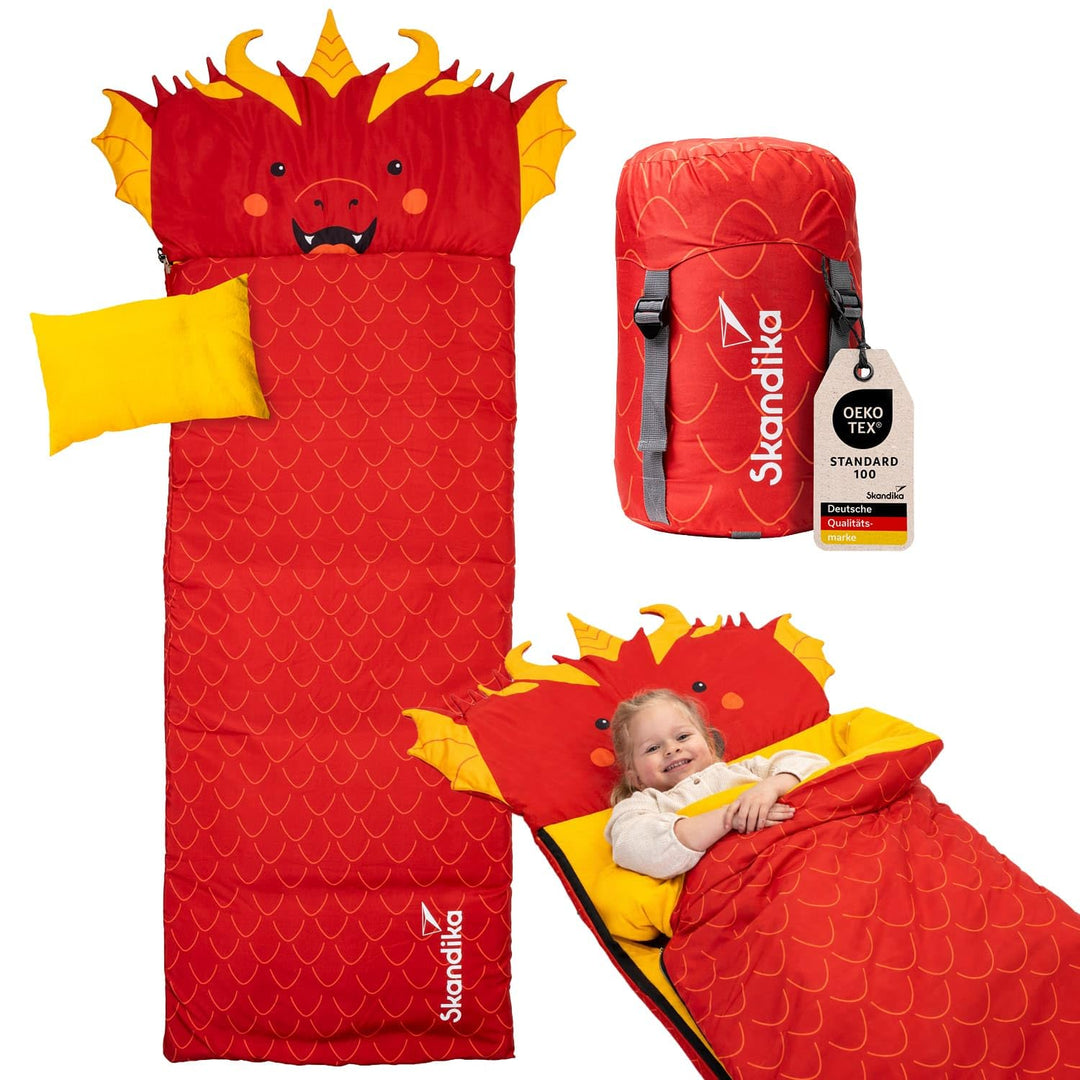 Skandika Kinderschlafsack Soti | Camping Schlafsack für Kinder bis 150 cm, buntes Design mit Tiermot